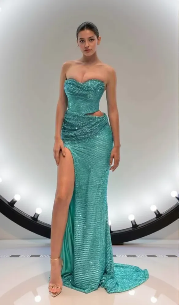 WALLIS EMERALD DIAMONDS LACE-UP TOPS 2 PIECES BODYCON SET