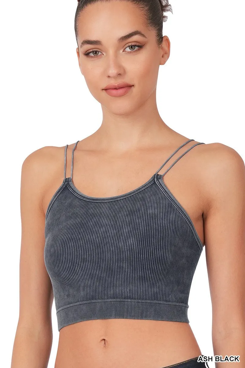 Washed Ribbed Seamless Double Strap Brami | Zenana