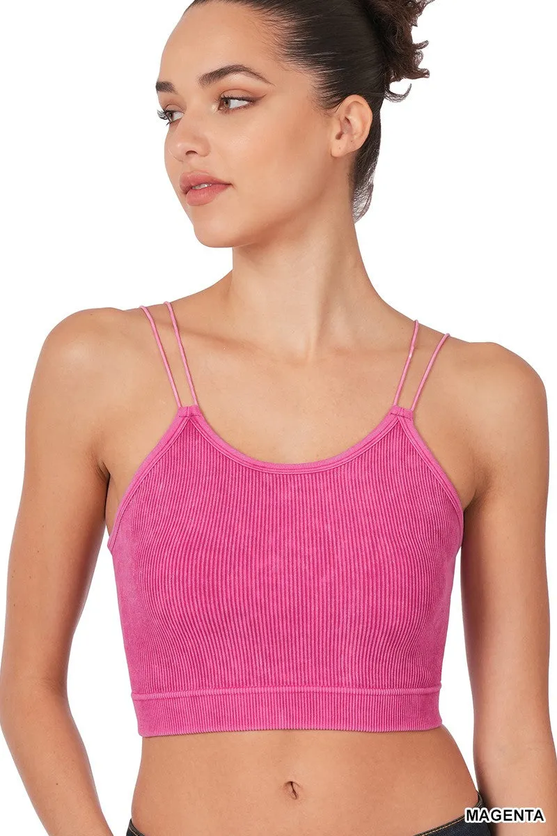 Washed Ribbed Seamless Double Strap Brami | Zenana