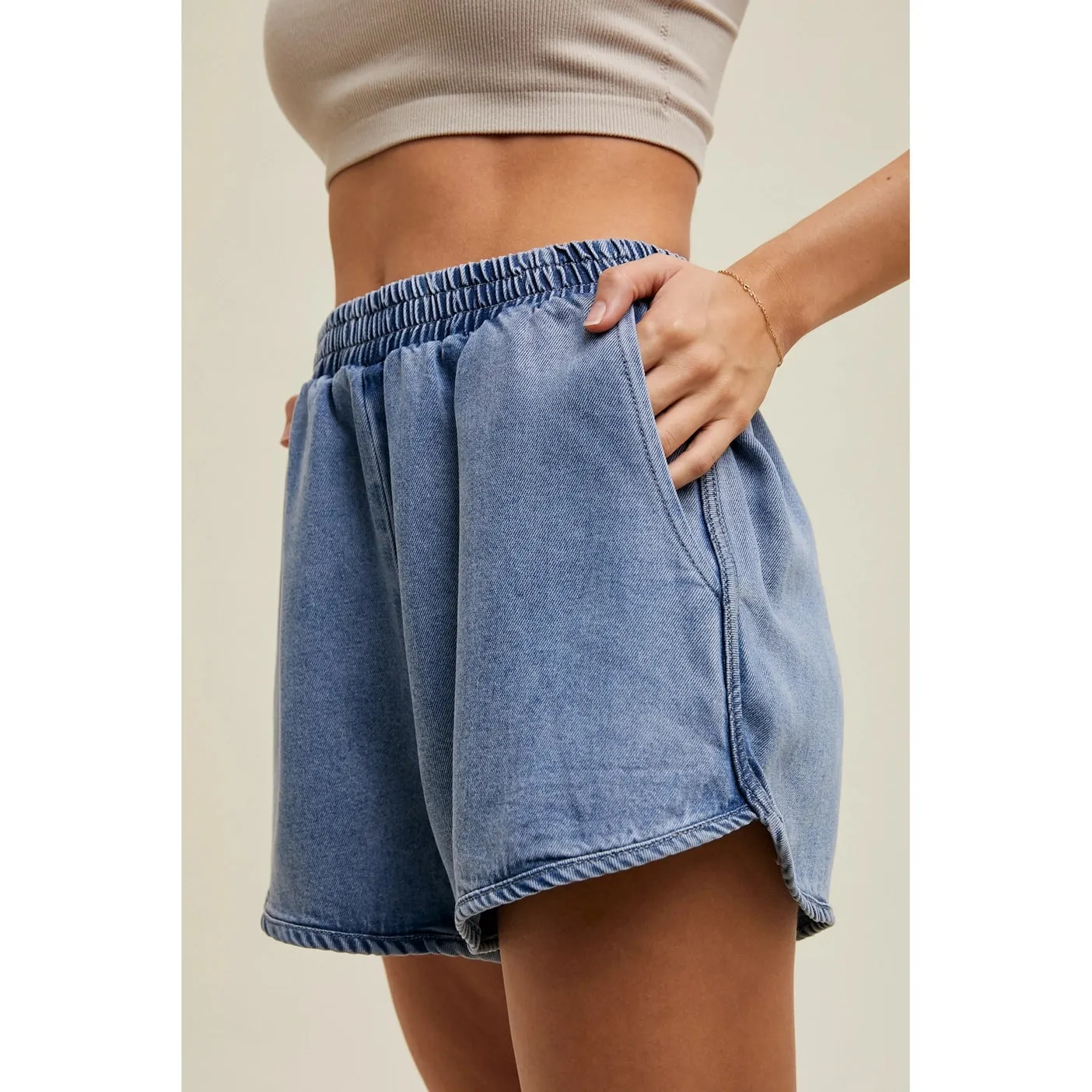 Washed Tencel Denim Shorts