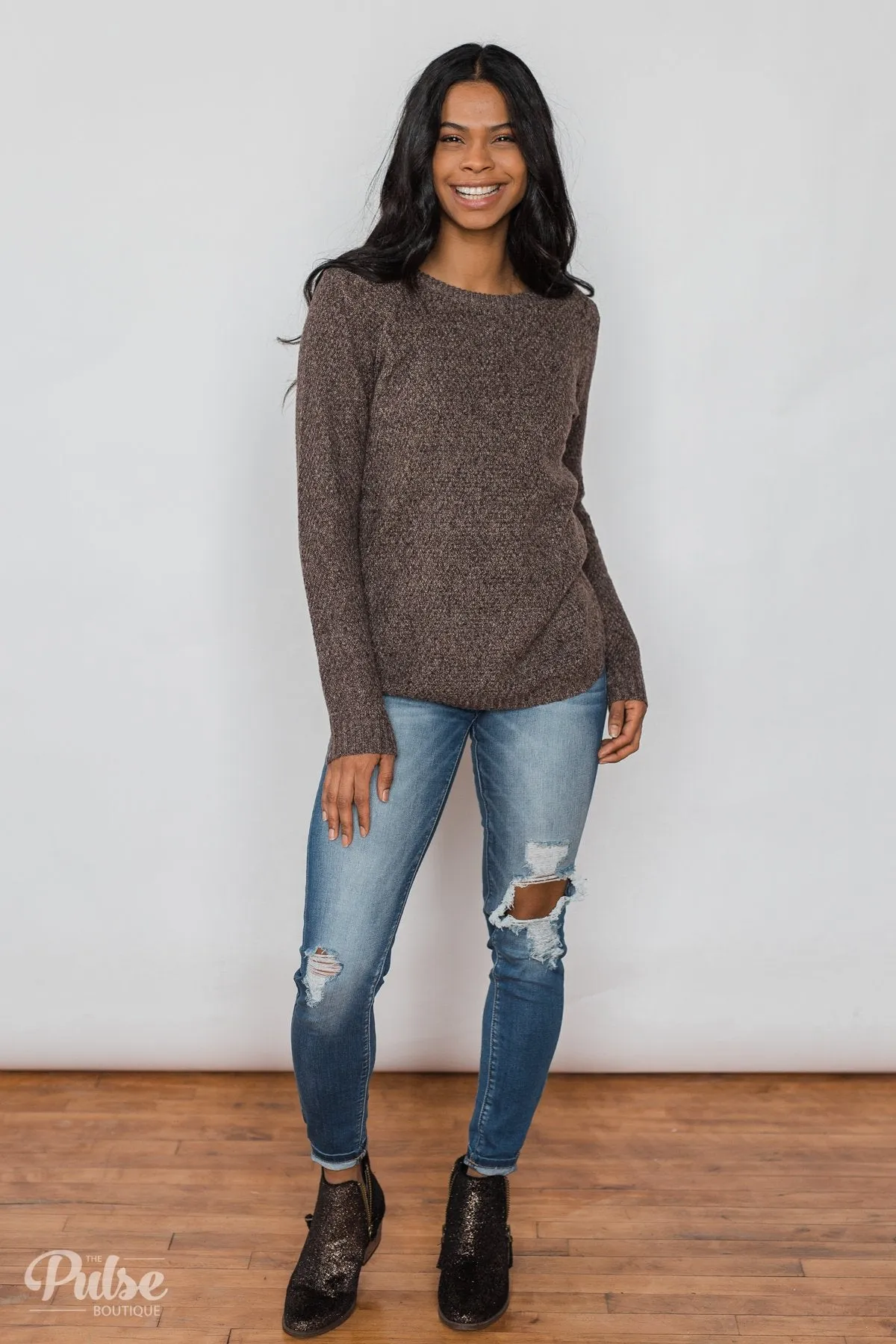 Wherever You Go Knit Sweater- Brown