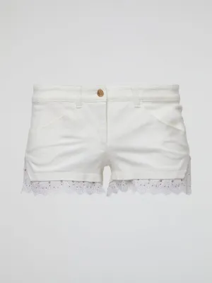 White Lace Trim Shorts