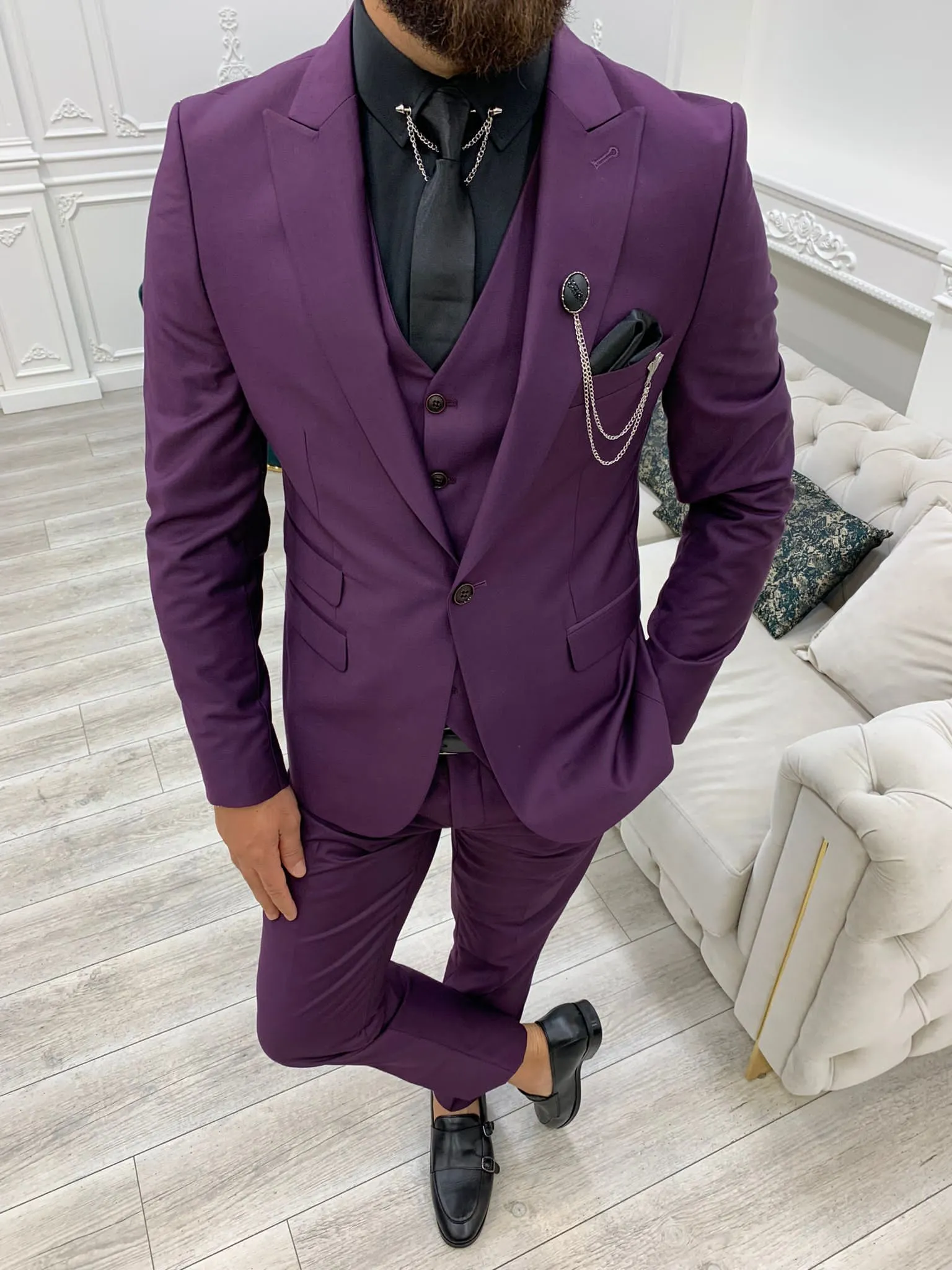 Wilson Purple Slim Fit Peak Lapel Suit: Elevate Your Wardrobe