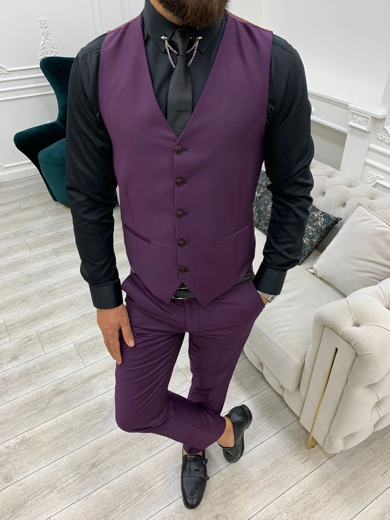 Wilson Purple Slim Fit Peak Lapel Suit: Elevate Your Wardrobe