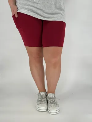 Wine Biker Shorts w/ Pockets