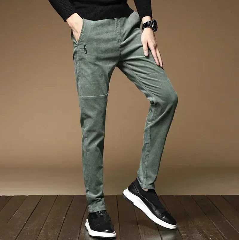 Winter Fleece Warm Corduroy Pants for Men: Business Fashion Slim Fit Stretch Thicken Casual Trousers