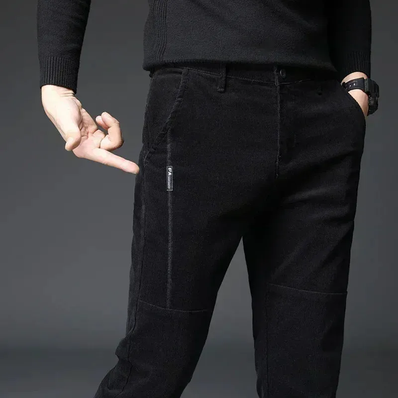 Winter Fleece Warm Corduroy Pants for Men: Business Fashion Slim Fit Stretch Thicken Casual Trousers