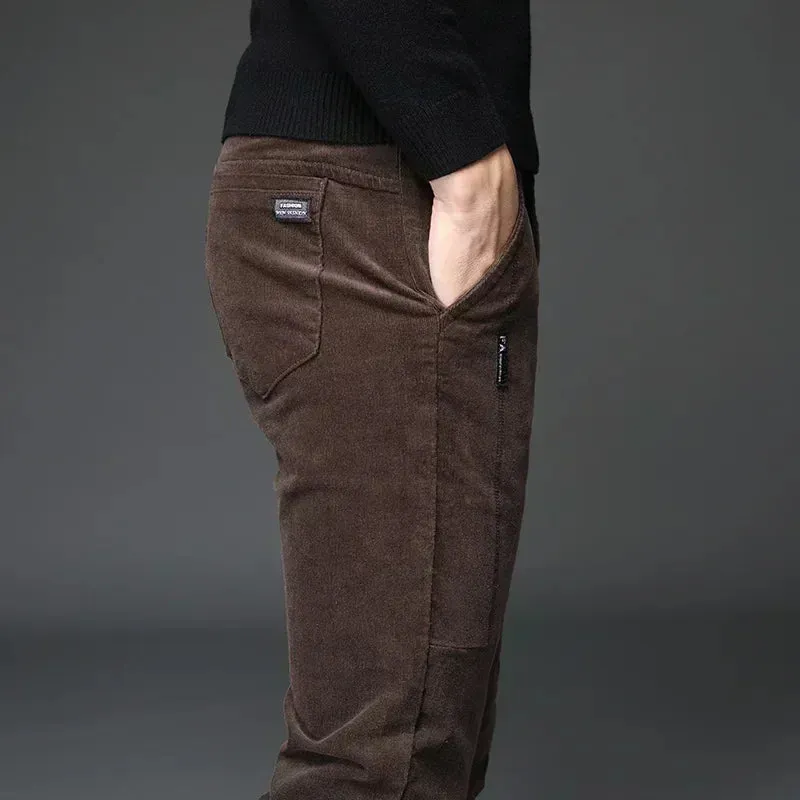 Winter Fleece Warm Corduroy Pants for Men: Business Fashion Slim Fit Stretch Thicken Casual Trousers
