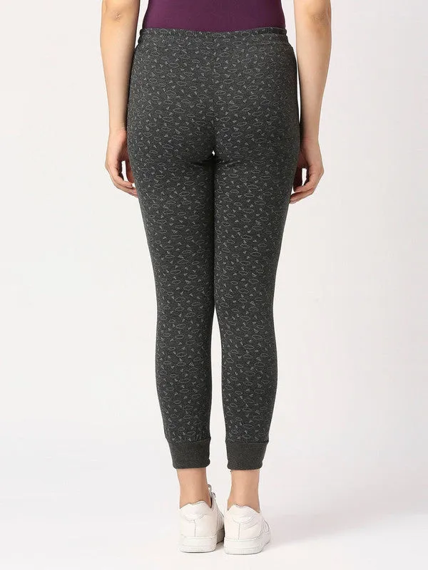 Women Grey Printed Joggers - ZIP TRACK PRINT-CD-RK