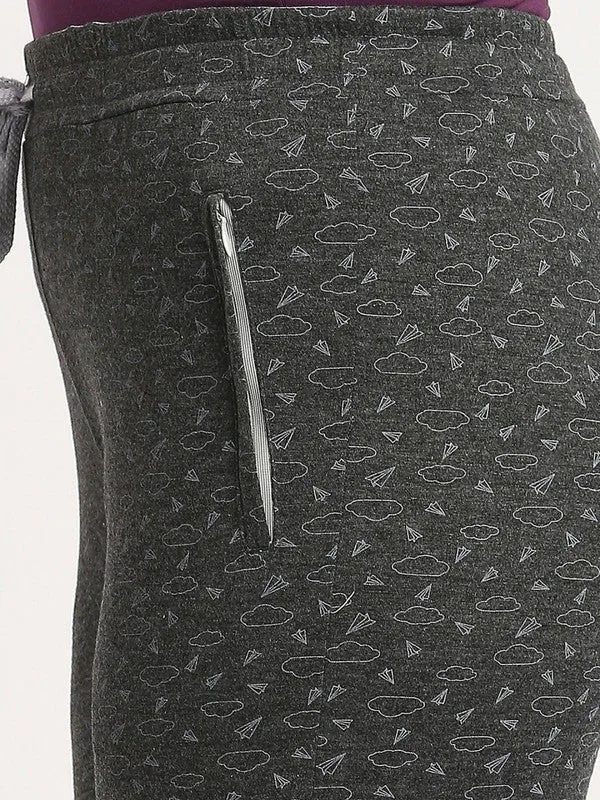 Women Grey Printed Joggers - ZIP TRACK PRINT-CD-RK