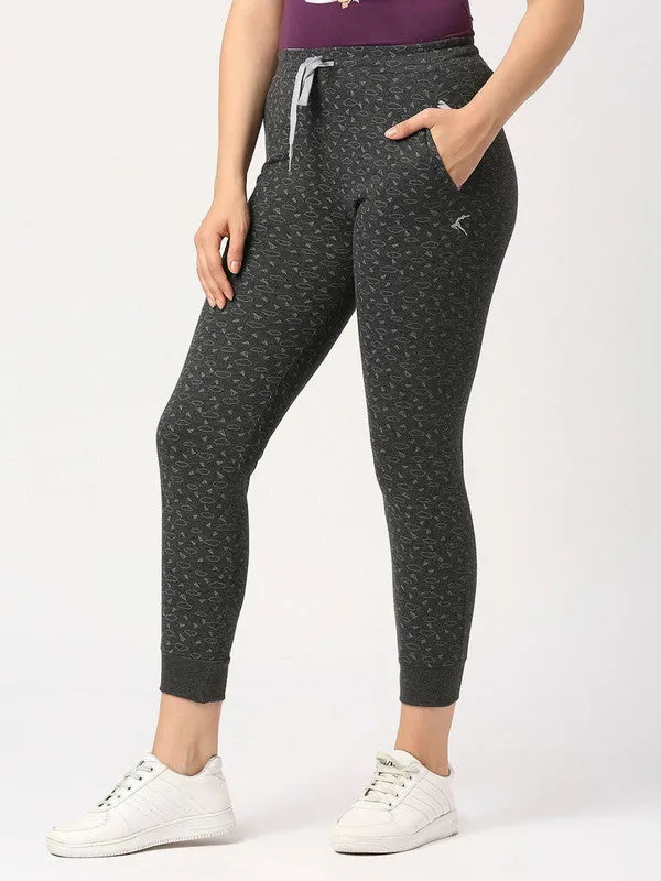 Women Grey Printed Joggers - ZIP TRACK PRINT-CD-RK