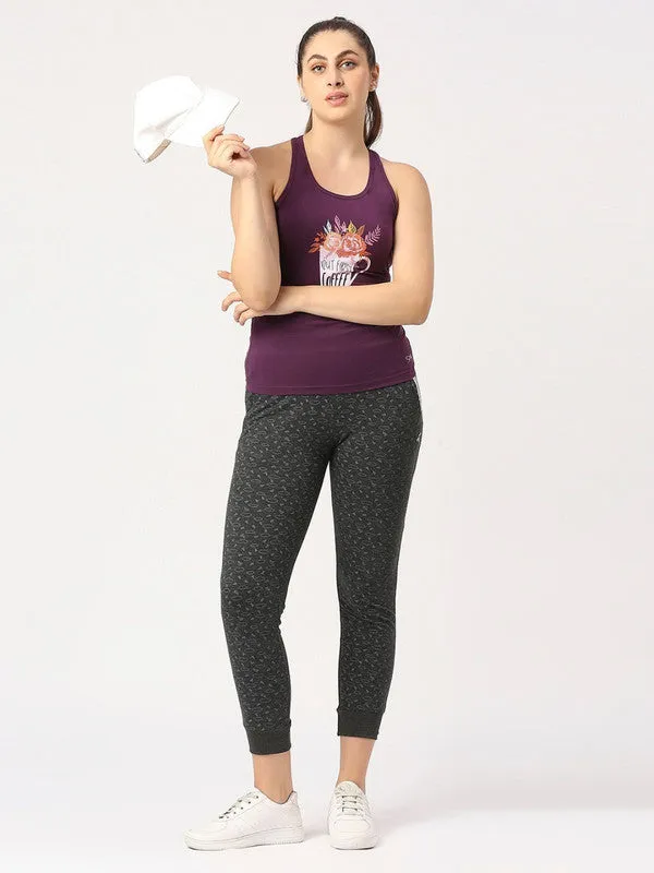 Women Grey Printed Joggers - ZIP TRACK PRINT-CD-RK