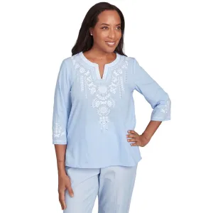Women's Embroidered Sky Blue Top - 95441