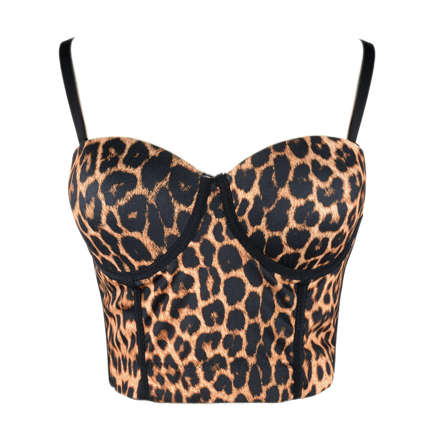 Women's Leopard Print Bustier Crop Tops Sexy Sleeveless Brown Women Corset Top