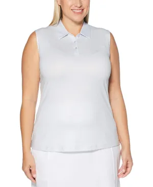 Womens Plus Sleeveless Gingham Printed Polo