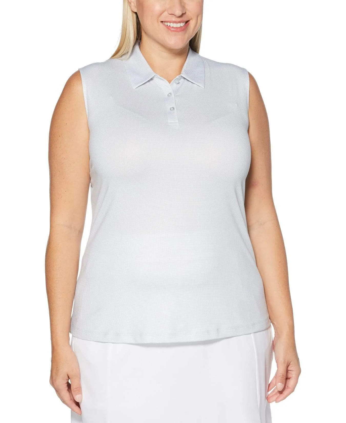 Womens Plus Sleeveless Gingham Printed Polo