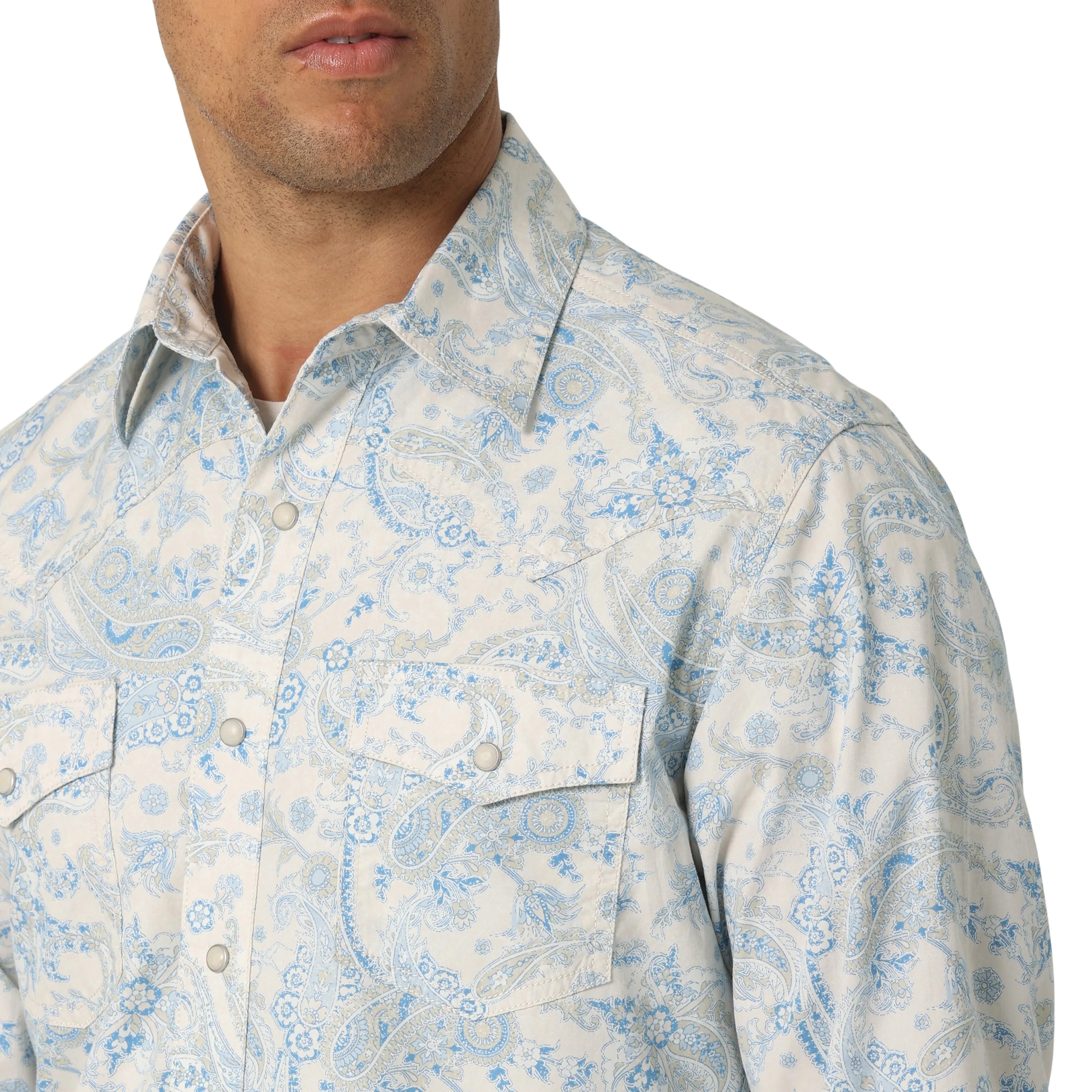 Wrangler Men's Retro Premium Light Blue / White Floral Snap Shirt
