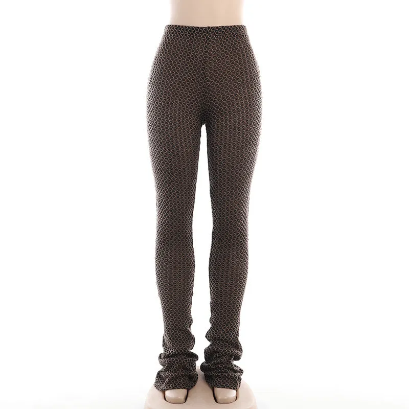 YY23402Autumn New Fashion Cross-Border Temperament Leisure Slim-Fit Contrast Colors Pineapple Pattern Knitted Pile Pants Women's Clothing