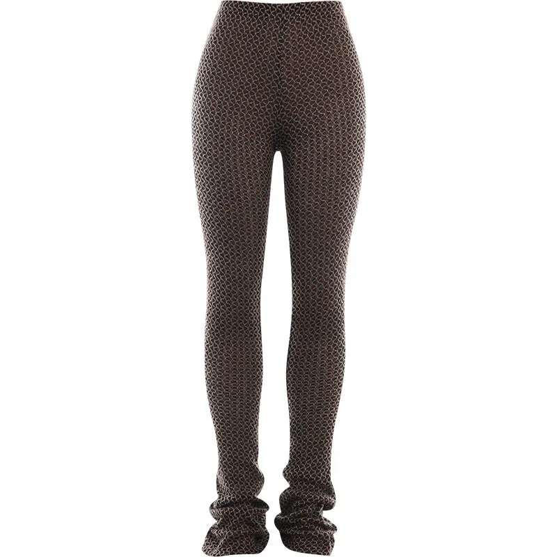 YY23402Autumn New Fashion Cross-Border Temperament Leisure Slim-Fit Contrast Colors Pineapple Pattern Knitted Pile Pants Women's Clothing