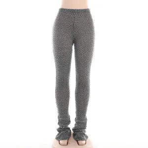 YY23402Autumn New Fashion Cross-Border Temperament Leisure Slim-Fit Contrast Colors Pineapple Pattern Knitted Pile Pants Women's Clothing